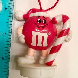 1992… Collectible RED M&M Candy Tube Top Ornament.. with Candy Cane!